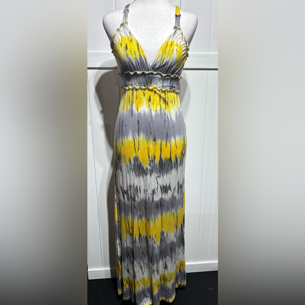 Lucy Love grey/white/yellow tie-dye maxi dress